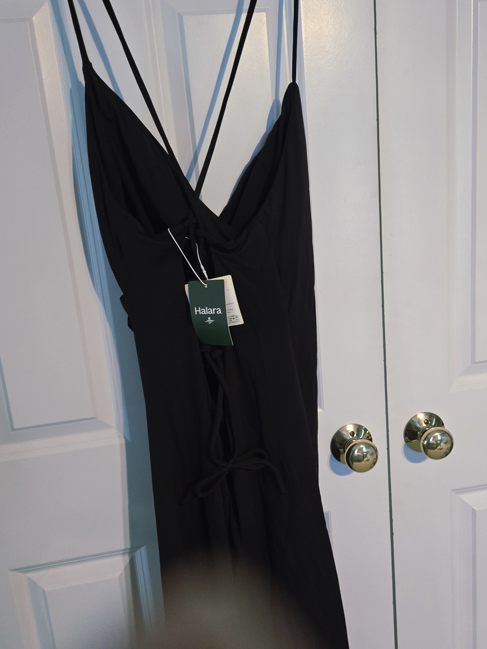 NWT Halara SoftlyZero Black Ruched Lace-Up Midi Dress - Picture 7 of 7